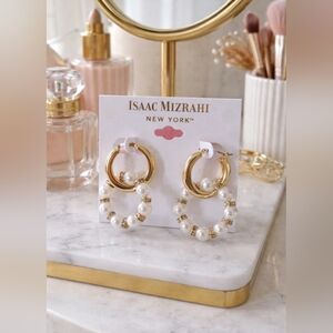 Isaac Mizrahi Gold Pearl Earrings New